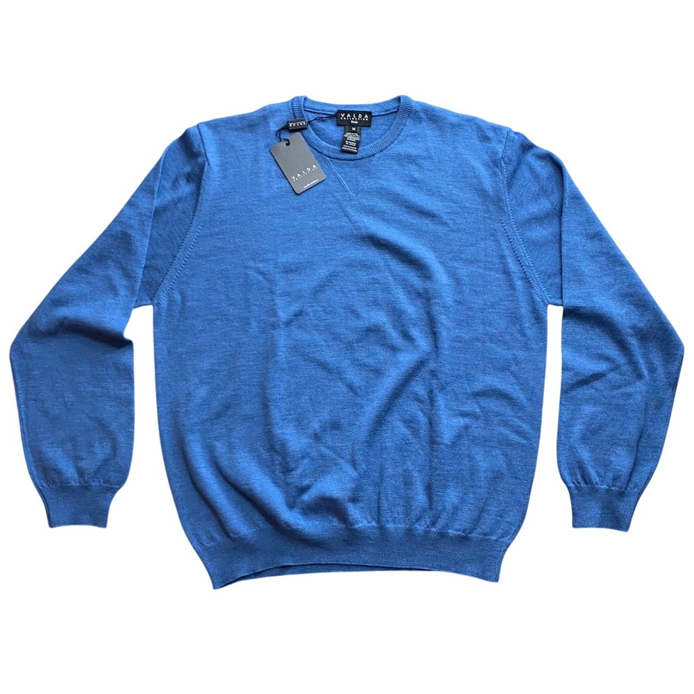 NWT Valda Collection Italy Mens Blue Merino Wool Crewneck Sweater‎ Size Medium